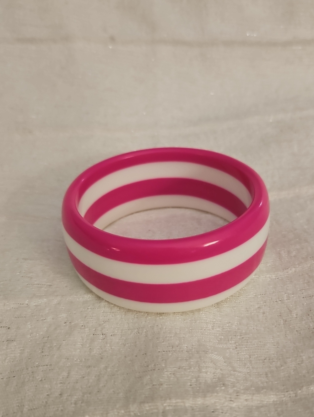 Vintage Pink and White Striped Resin Bangle Bracelet - Picture 2 of 5